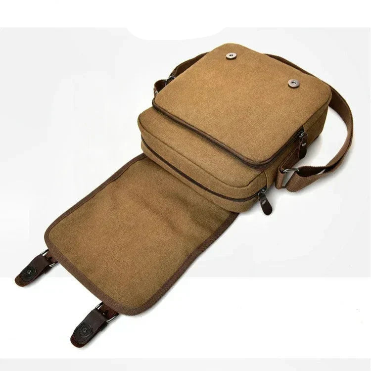 Luca | Small Canvas Crossbody Messenger Bag with Multiple Compartments