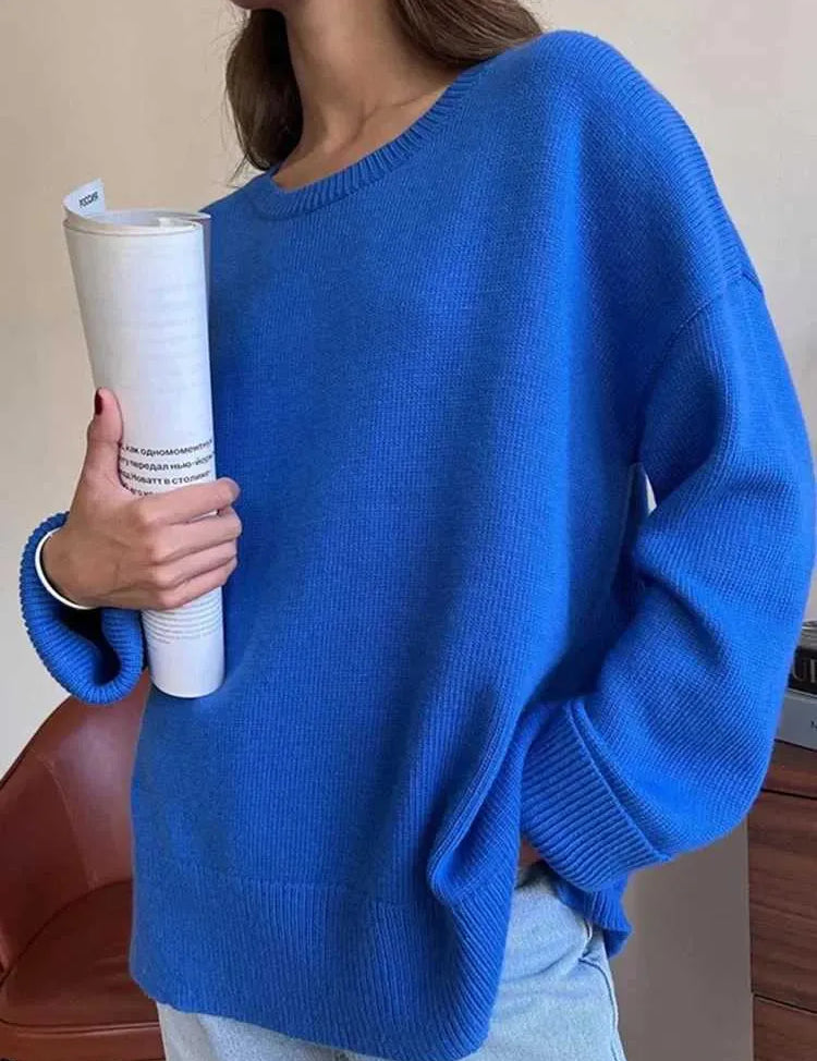 Elegant autumn sweater women - round neck, minimalist design-3