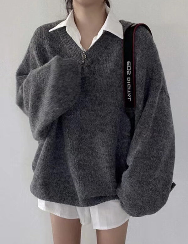 Knitted V-neck sweater for women-4
