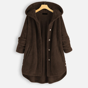 Ladies long winter button down jacket | Hood-4