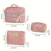 Chloe | Charming checked makeup pouch set with bow design