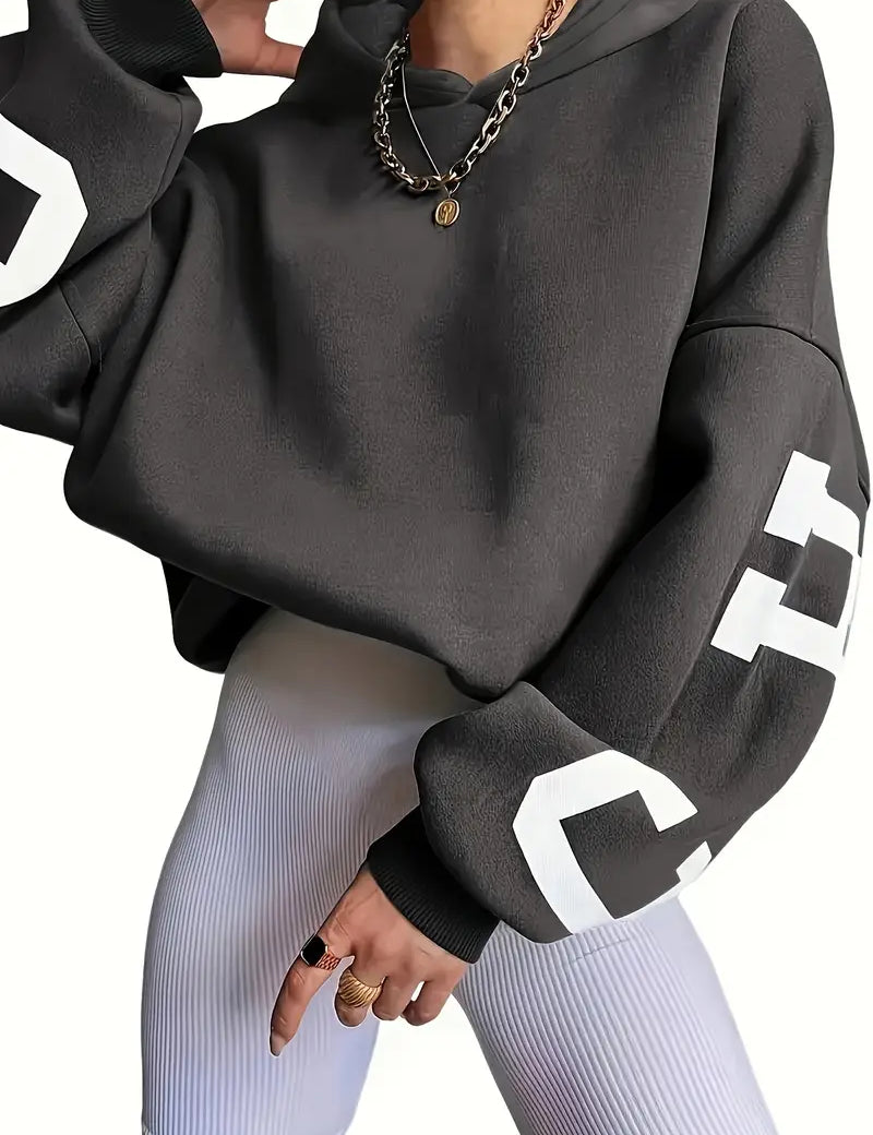 Sweater in oversized long-sleeved design with text logo on the sleeve for women-2
