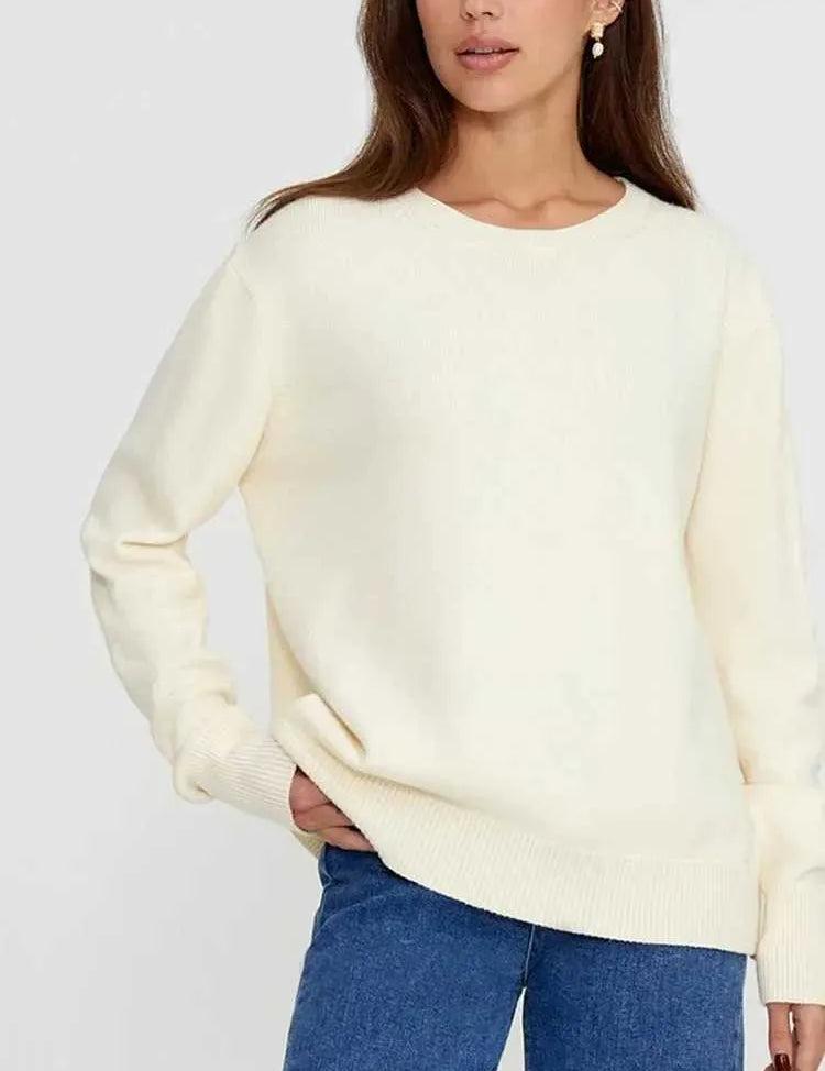 Elegant autumn sweater women - round neck, minimalist design-1