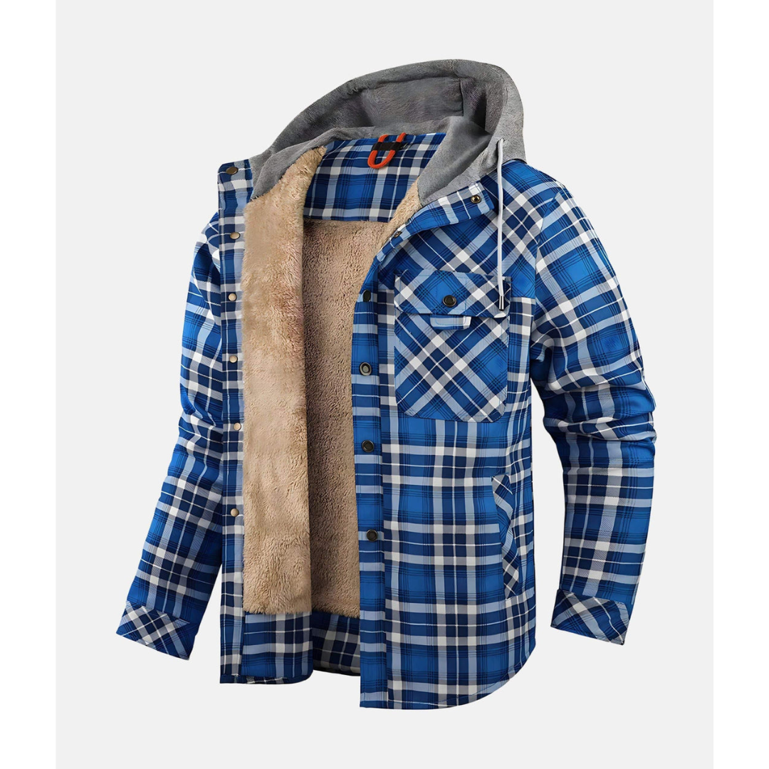 Men's checker hood button down jacket | Long -sleeved-2