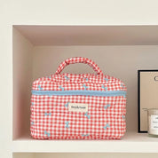 Chloe | Charming checked makeup pouch set with bow design