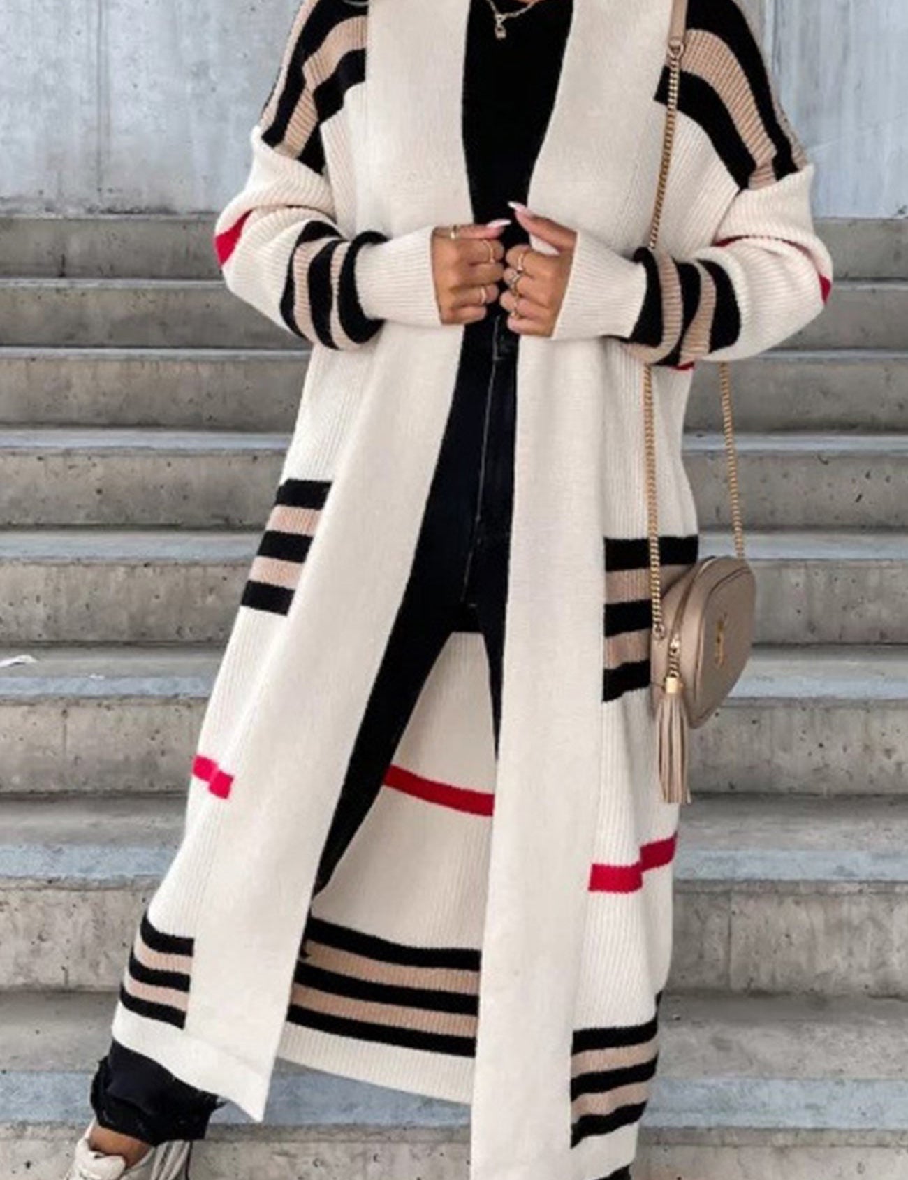 Modern women's sweater with strip pattern, loose & comfortable-4