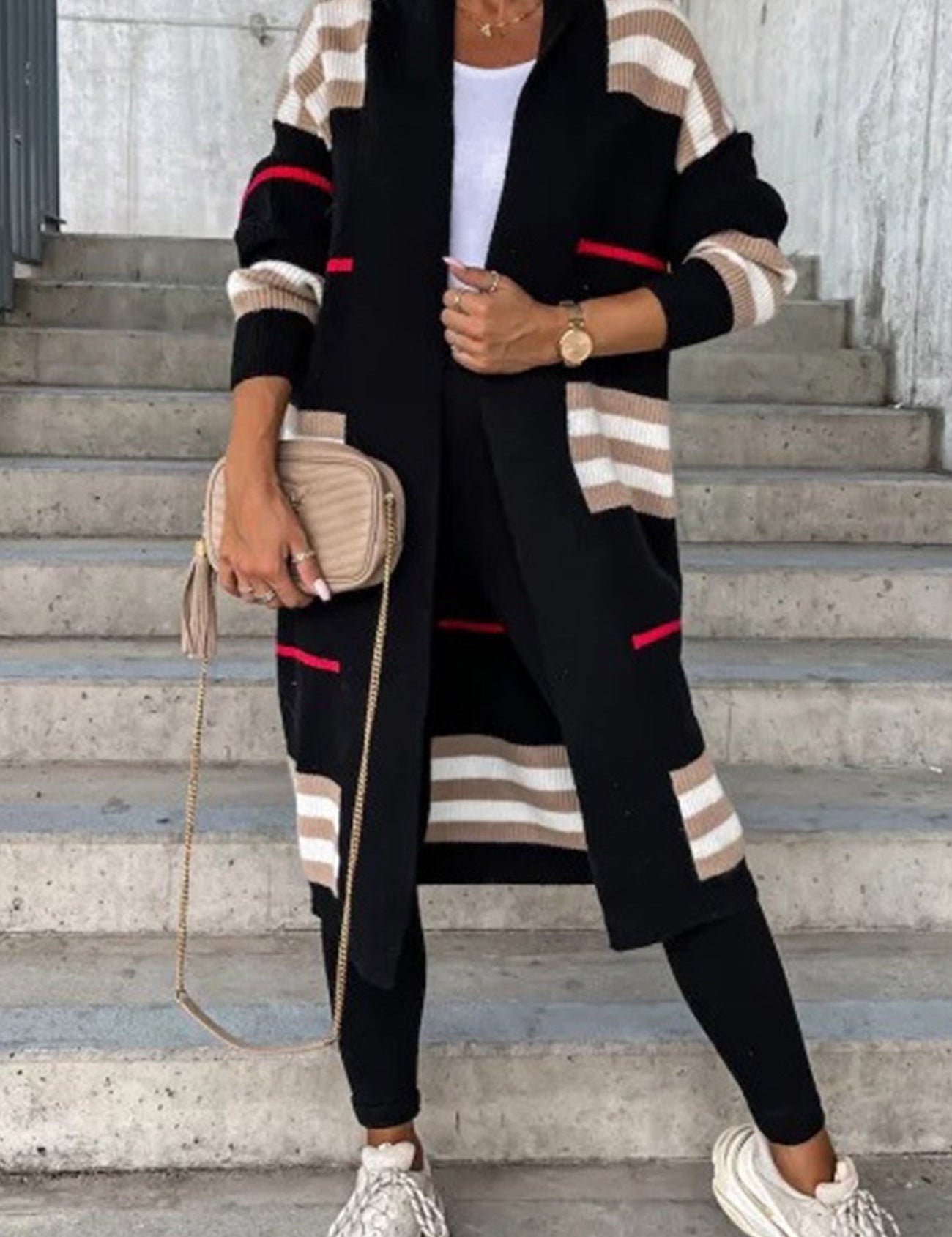 Modern women's sweater with strip pattern, loose & comfortable-3