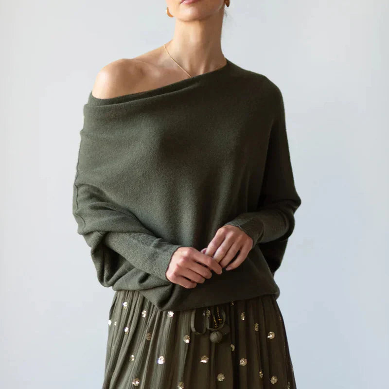 Sweater with asymmetrical draping and loose cut for women-3