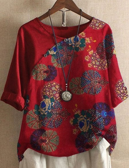 BELEN | Floral Pattern Short-Sleeved Shirt