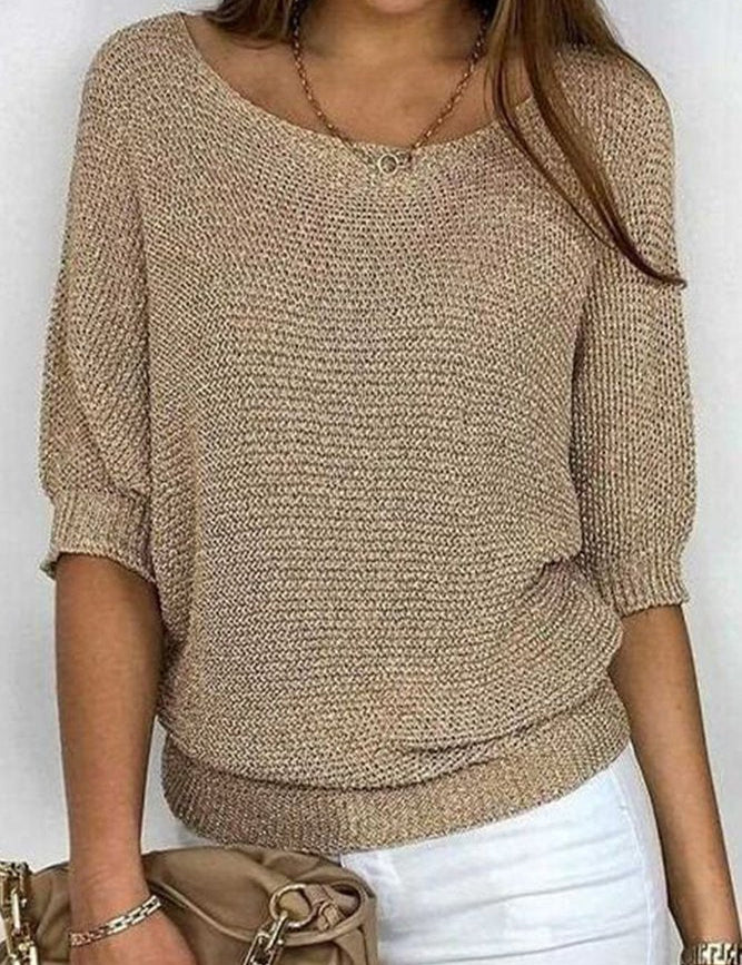Sweater in noble gold with a round neckline for women-2