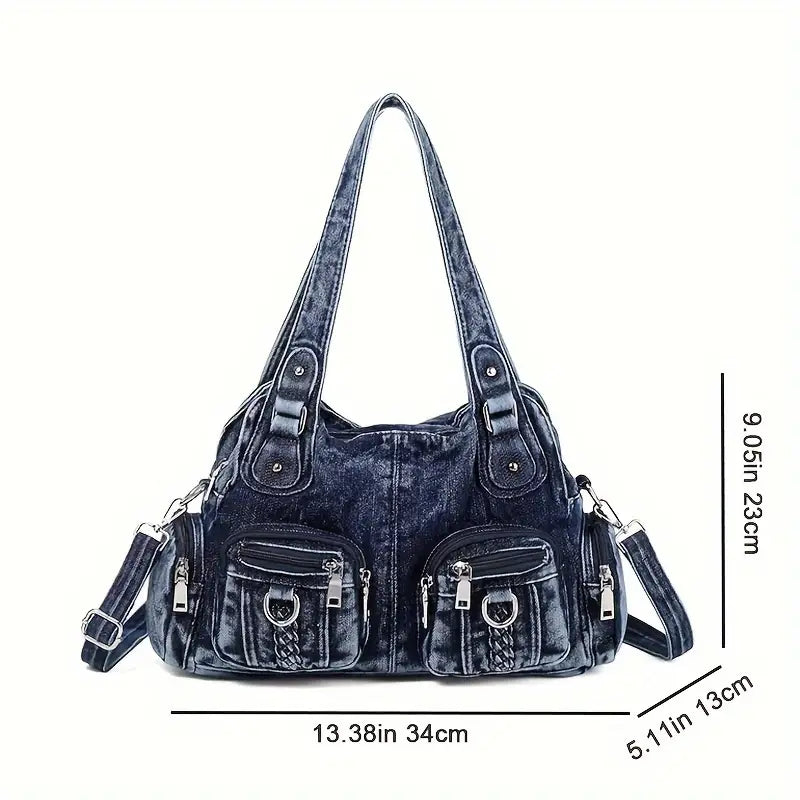 Daisy | Vintage Washed Denim Crossbody Messenger Bag