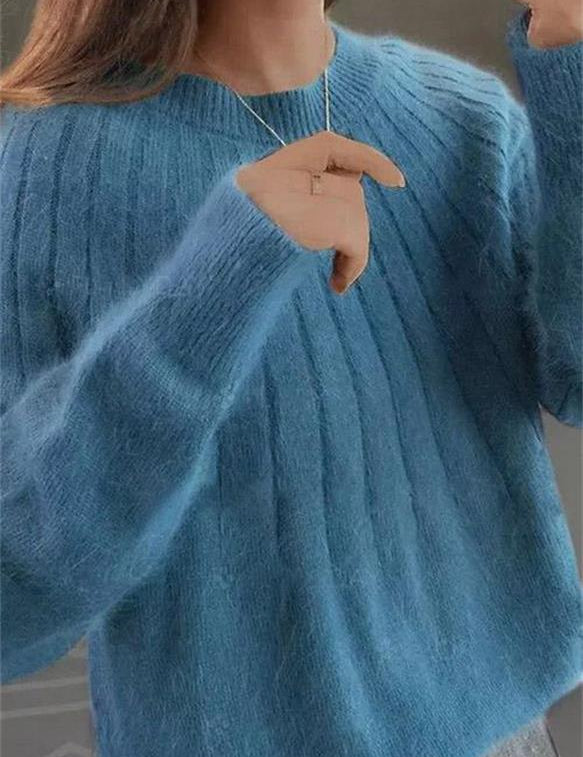 Fluffy knitting sweater made of acrylic fiber for women-1