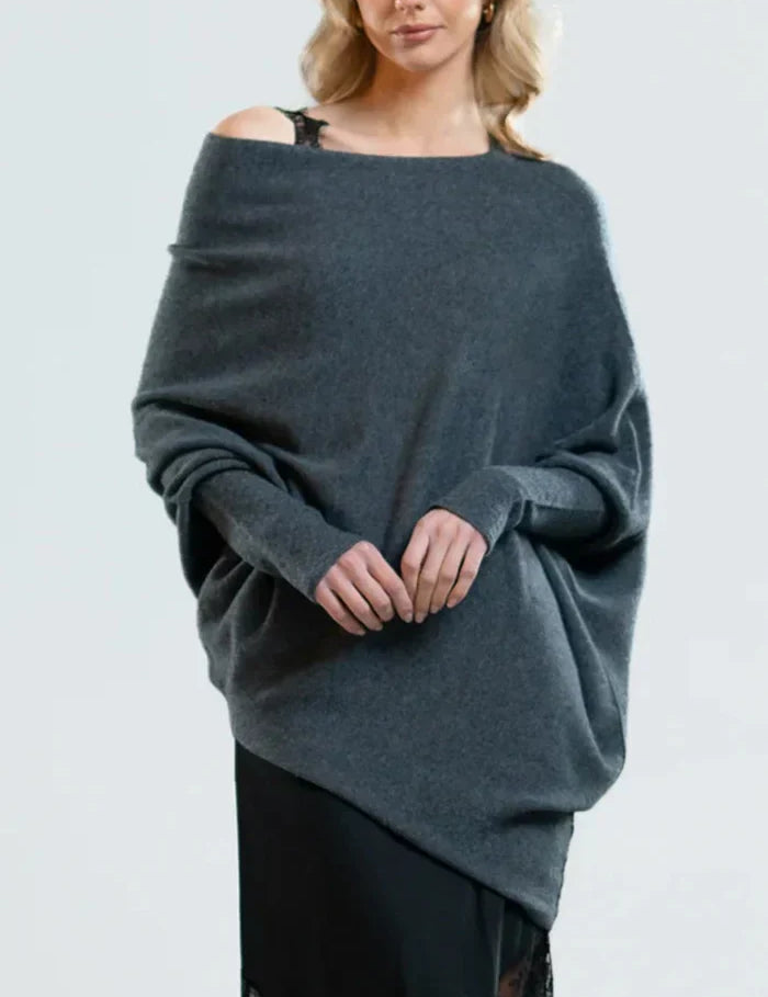 Sweater with asymmetrical draping and loose cut for women-6