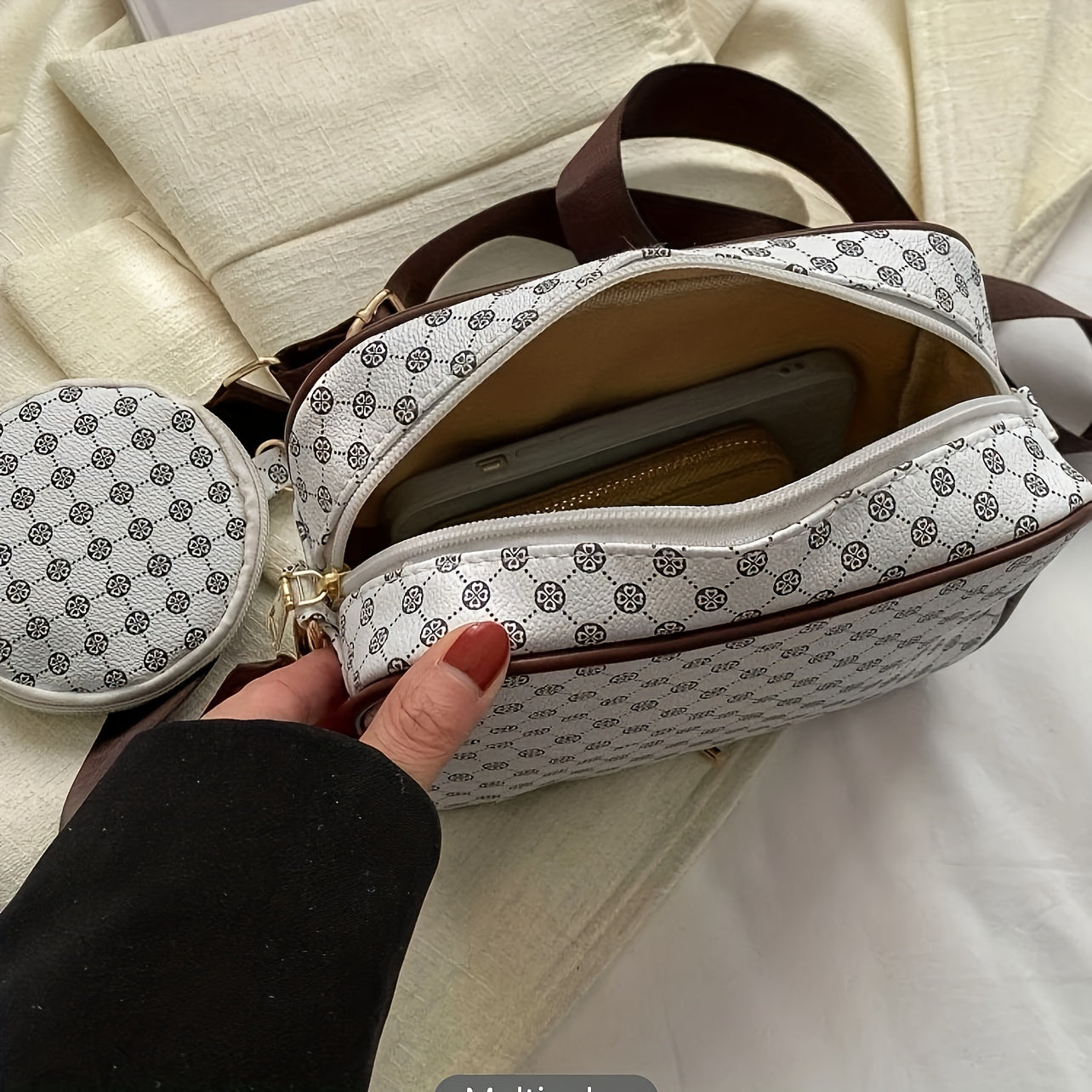 Eva | Leather Shoulder Bag Set with Geometric Pattern