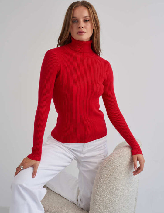 Sweater in stylish two -color design with turtleneck for women-5