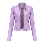 Women's zipper short biker jacket | Long -sleeved-5
