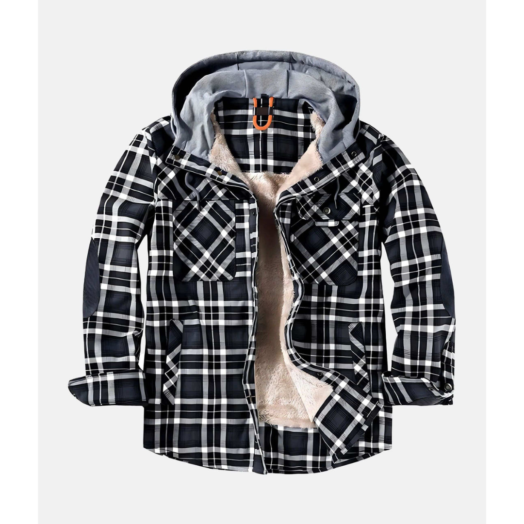 Men's checker hood button down jacket | Long -sleeved-6