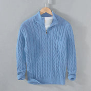 Men’s Cable Knit Sweater - Quarter Zip - Ribbed Collar & Cuffs - Warm & Stylish-5