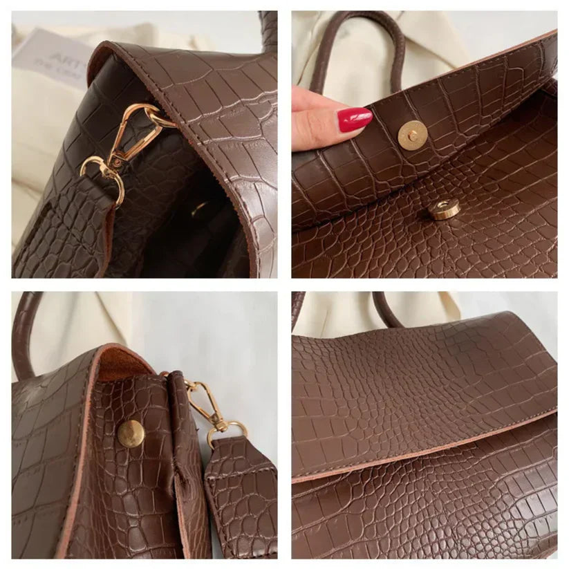 Eva | Luxe Croc-Flap Shoulder Bag