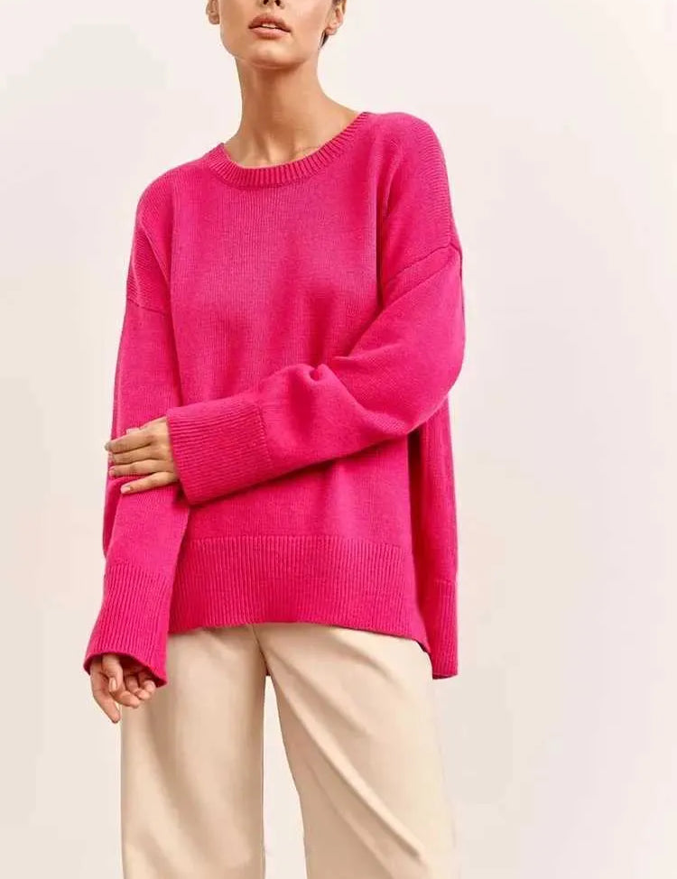 Elegant autumn sweater women - round neck, minimalist design-4