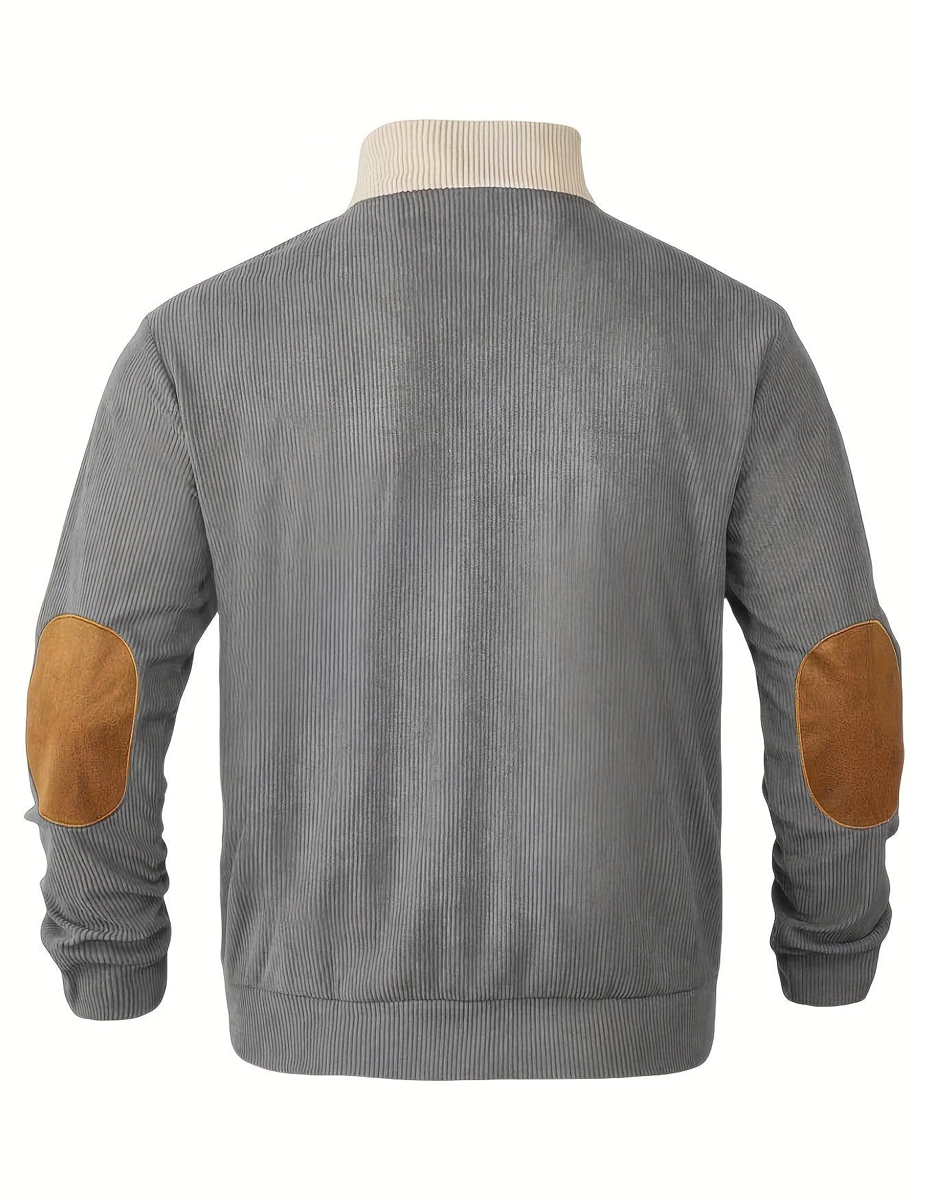 Men’s Ribbed Pullover Sweater - Quarter Button - Stand Collar - Long Sleeve - Elbow Patches-6