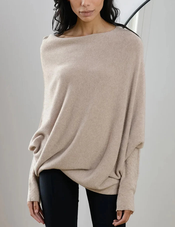 Sweater with asymmetrical draping and loose cut for women-4