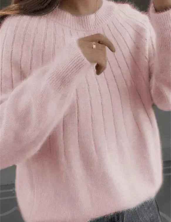 Fluffy knitting sweater made of acrylic fiber for women-2