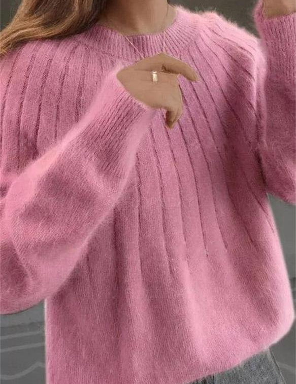Fluffy knitting sweater made of acrylic fiber for women-3