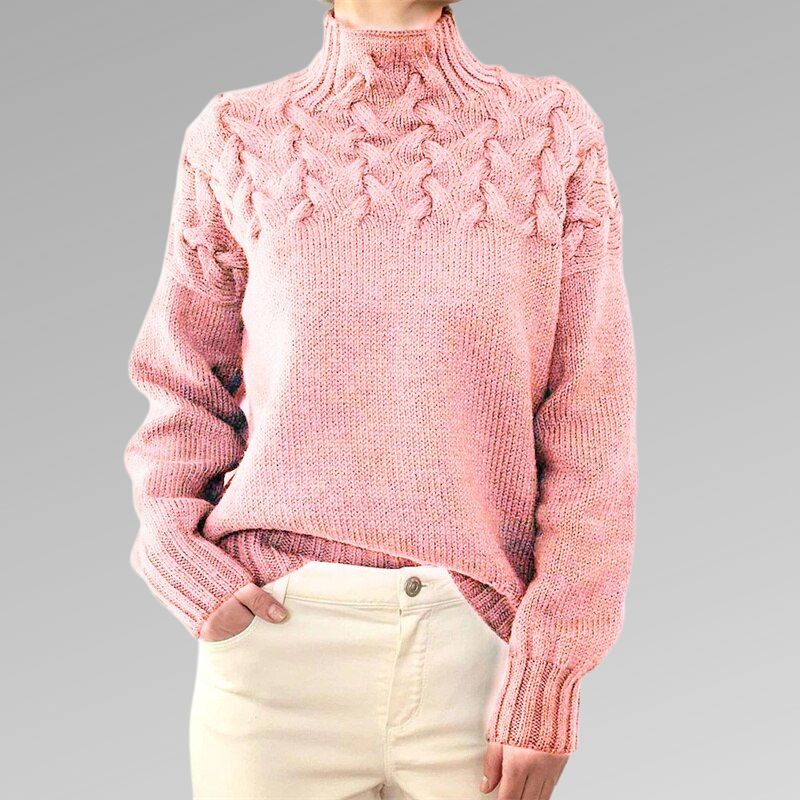 Sweater with elegant and warm turtleneck, cross-stitch design, unisex-4