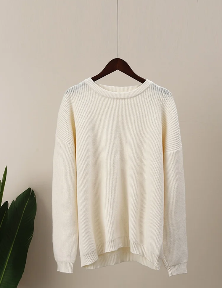 Elegant autumn sweater women - round neck, minimalist design-5