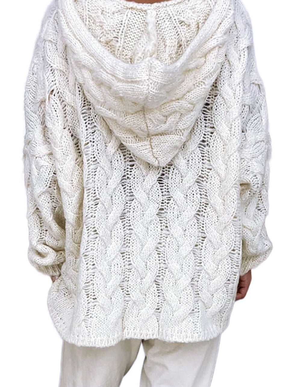 Sweaters made of soft cable knit with hood for women-6