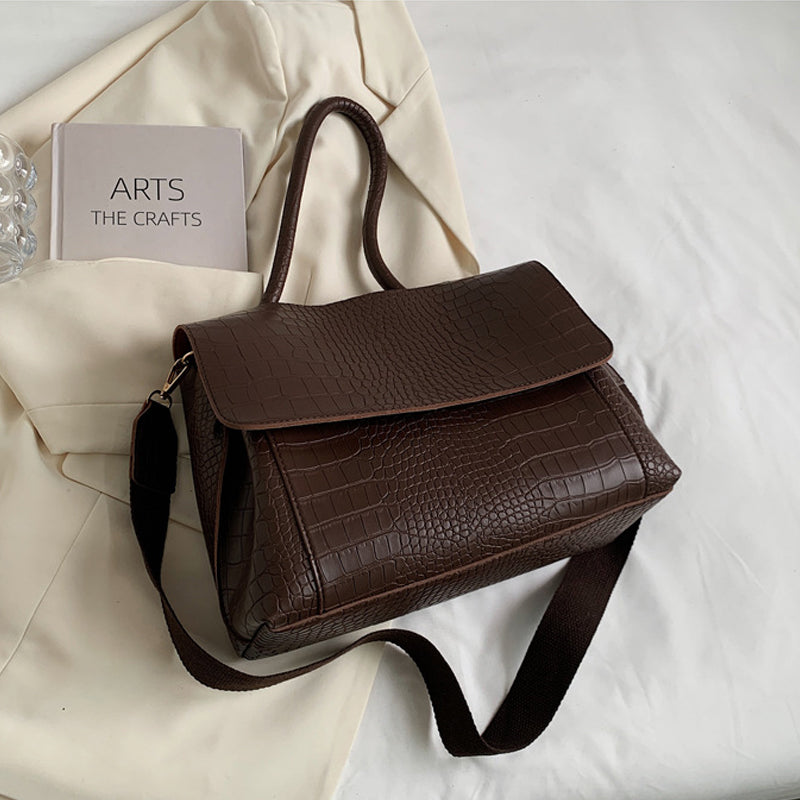 Eva | Luxe Croc-Flap Shoulder Bag