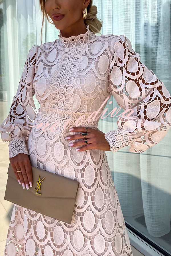 Chic Multicolor Lace Midi Dress | Exquisite Elegance for a Feminine Flair