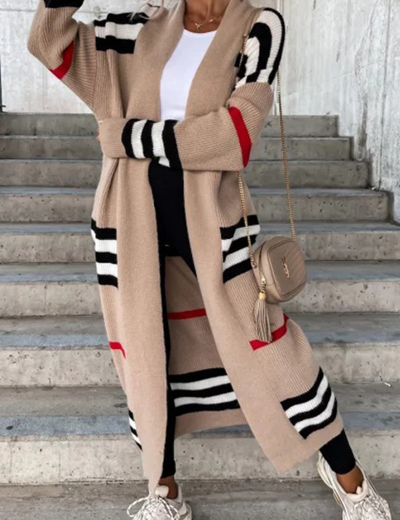 Modern women's sweater with strip pattern, loose & comfortable-2