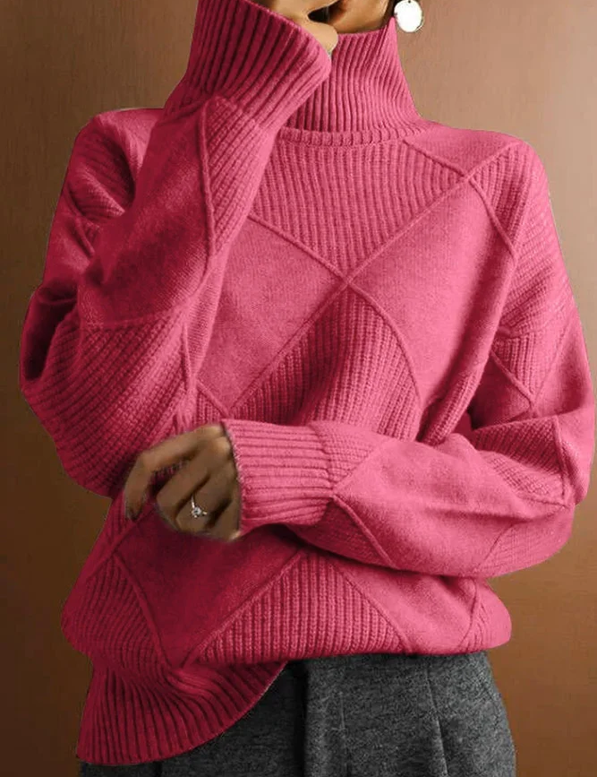 Knitting sweaters with high collar and modern color contrast-2