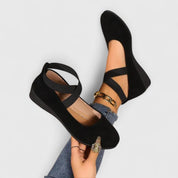 Black Ballet Flats for Women - Orthopedic Arch Support Cross-Strap Design, Comfortable Everyday Flat Shoes 0