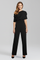 Black Women's Jumpsuit with Asymmetric Neckline and Long Sleeves - Stylish Full-Length Wide Leg Design 0
