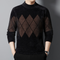 Men’s Sweater - Mock Neck - Argyle Pattern - Long Sleeve Soft Knit Casual Wear-4