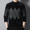 Men’s Sweater - Mock Neck - Argyle Pattern - Long Sleeve Soft Knit Casual Wear-2