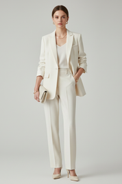 Chic Women's Blazer Set with Defined Silhouette and Straight-Leg Trousers for Professional and Casual Style 0