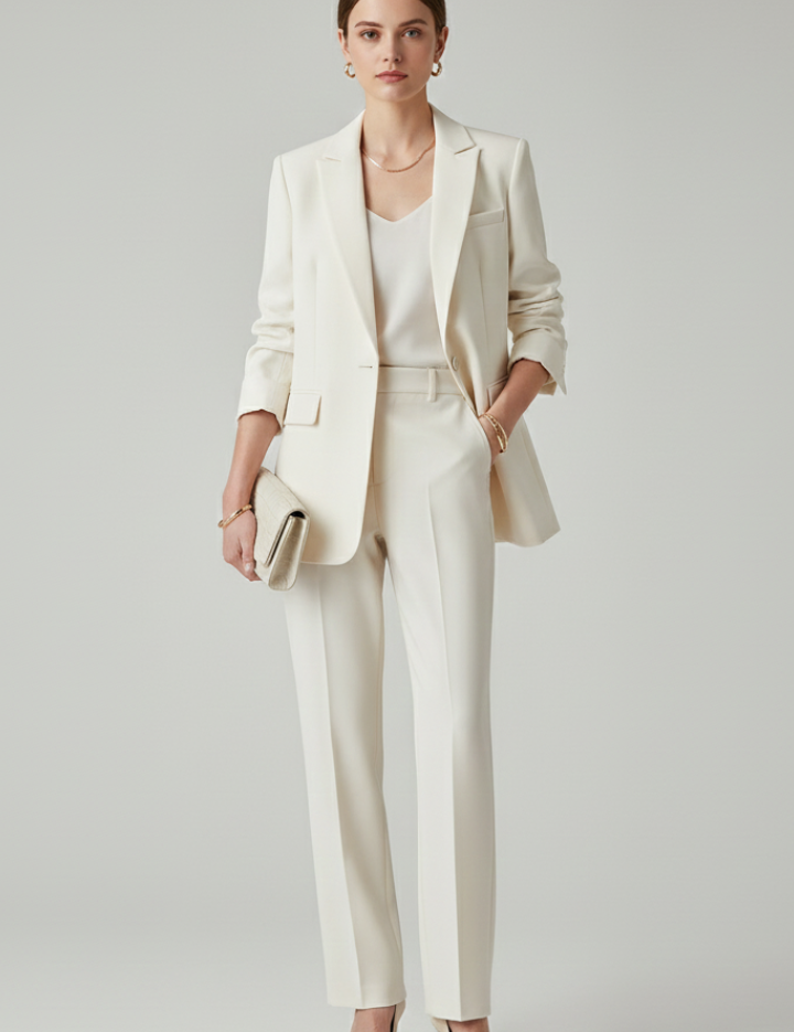 Chic Women's Blazer Set with Defined Silhouette and Straight-Leg Trousers for Professional and Casual Style 0