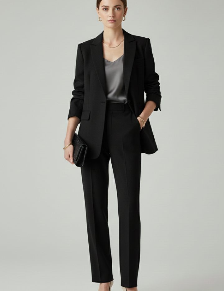 Chic Women's Blazer Set with Defined Silhouette and Straight-Leg Trousers for Professional and Casual Style 5