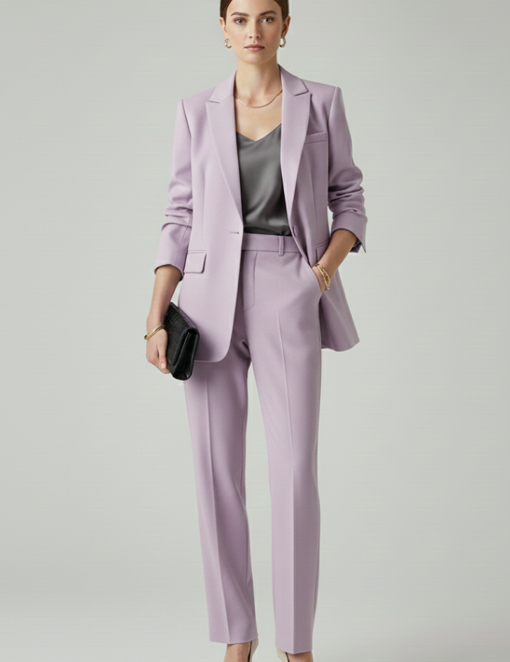 Chic Women's Blazer Set with Defined Silhouette and Straight-Leg Trousers for Professional and Casual Style 6