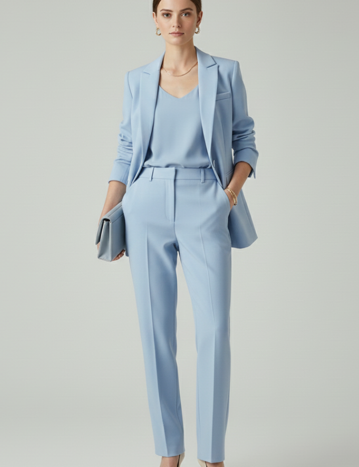 Chic Women's Blazer Set with Defined Silhouette and Straight-Leg Trousers for Professional and Casual Style 7
