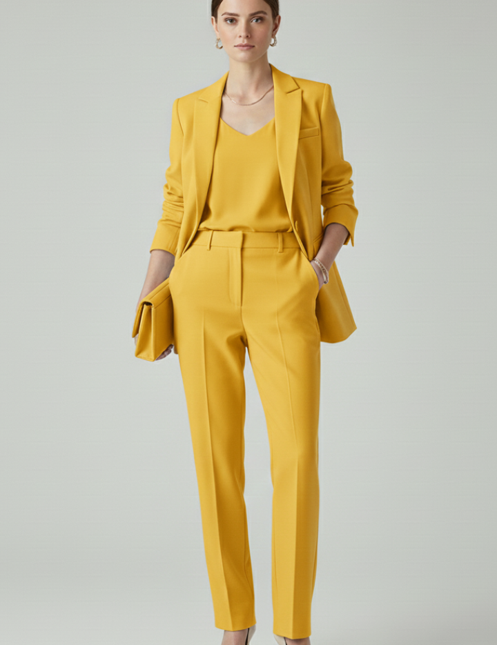 Chic Women's Blazer Set with Defined Silhouette and Straight-Leg Trousers for Professional and Casual Style 8