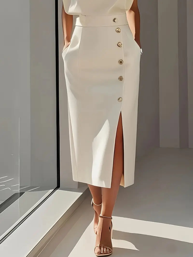 Elegant Midi Dress with Side Slit for Women - Flattering Summer Style 0