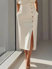 Elegant Midi Dress with Side Slit for Women - Flattering Summer Style 0