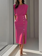 Elegant Midi Dress with Side Slit for Women - Flattering Summer Style 7