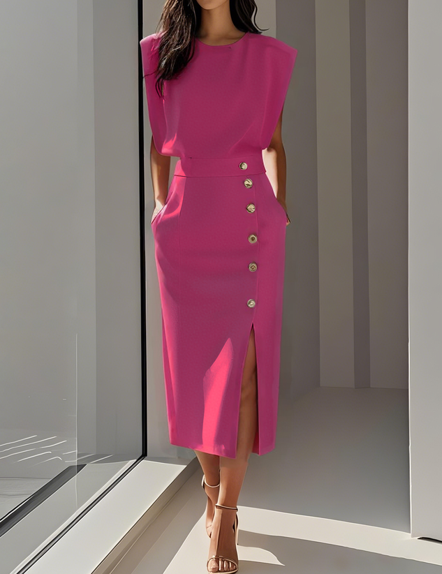 Elegant Midi Dress with Side Slit for Women - Flattering Summer Style 7