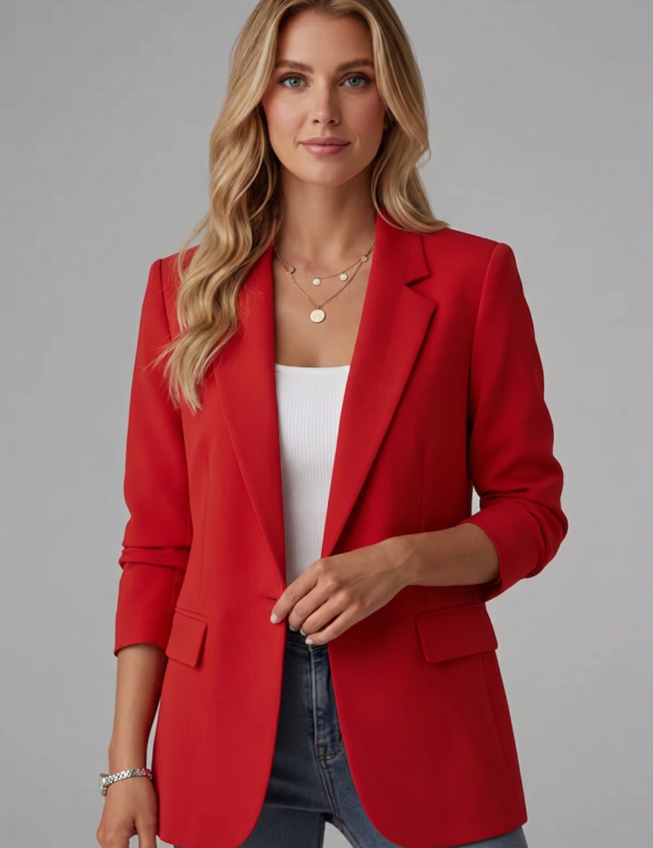 Elegant Women's Blazer with Notched Lapel and Tailored Fit for Professional and Casual Wear 0